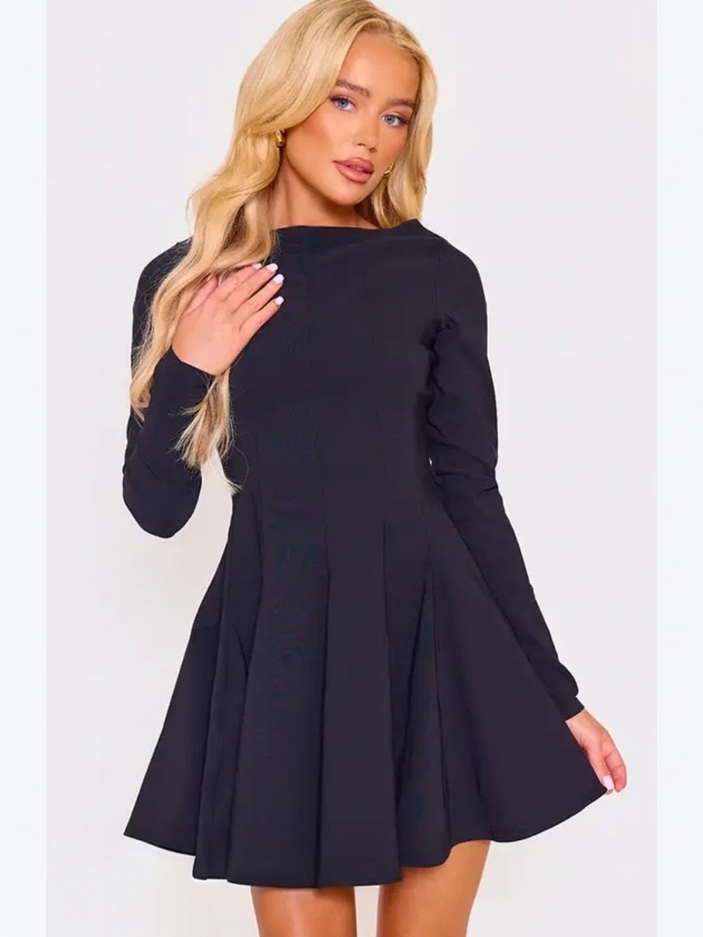 SHEIN Black Long Sleeve Fit-and-Flare Mini Dress